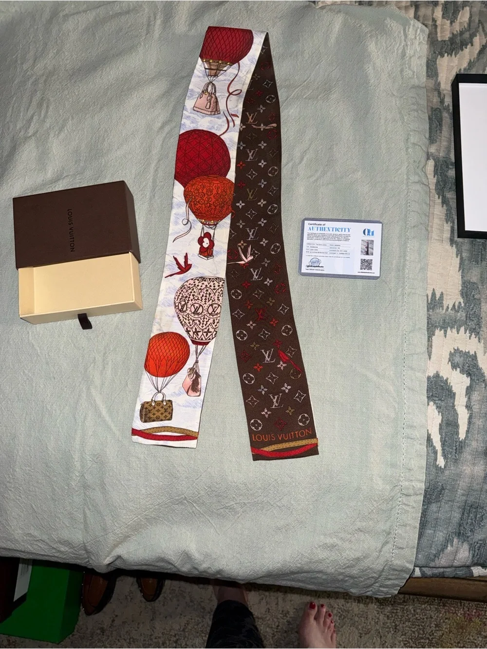 Louis Vuitton Red/Brown Monogram Silk Twilly Scarf